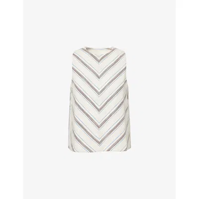 Me And Em And Em Womens Light Cream Multi Textured Stripe Swing Cotton-blend Top