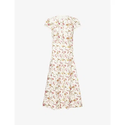 Me And Em And Em Womens Light Cream Multi Wild Spring Floral-print Fit-and-flare Midi Dress