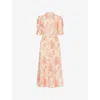 Me And Em And Em Womens Pointed-collar Floral Woven Midi Dress Light Cream Peach In Light Cream Peach