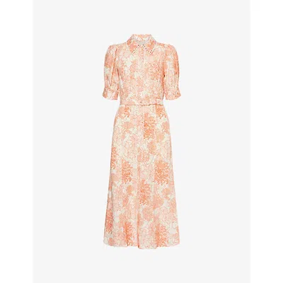 Me And Em And Em Womens Pointed-collar Floral Woven Midi Dress Light Cream Peach