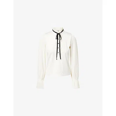 Me And Em And Em Womens Light Cream Pleated-trims Tie Stretch-woven Blouse In Nude