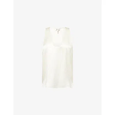 Me And Em And Em Womens Light Cream Scoop-neck Silk-satin Top In White