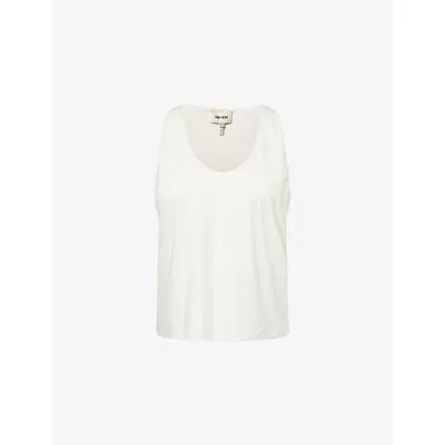 Me And Em And Em Womens Light Cream Scoop-neck Stretch-jersey Top In White