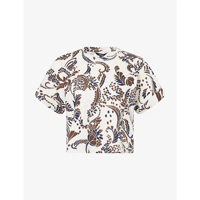 Me And Em Womens  Boxy-fit Graphic-pattern Cotton-jersey Top In Light Cream Summer C