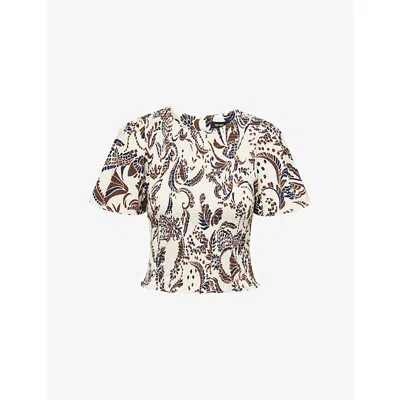 Me And Em And Em Womens Light Cream Summer C Stylised Silhouette Printed Cotton Smock Top