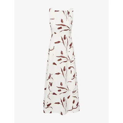 Me And Em And Em Womens Light Cream/brown Floral-print Linen-blend Maxi Dress In White
