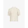 Me And Em Womens  Embroidered-collar Sweet-pea Print Cotton-silk Blouse In Light Cream/buttercr