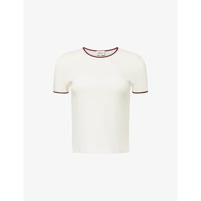 Me And Em And Em Womens Light Cream/cinnamon Contrast-trim Slim-fit Cotton T-shirt