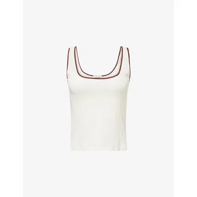 Me And Em And Em Womens Light Cream/cinnamon Contrast-trim Slim-fit Cotton Vest