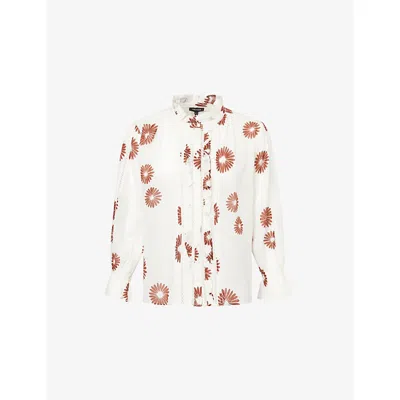 Me And Em And Em Womens Light Cream/cinnamon Daisy-print Cotton Blouse In White