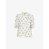 Me And Em Womens  Swirling Leaf-print Cotton-poplin Top In Light Cream/green