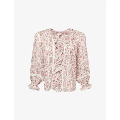 Me And Em And Em Womens Light Cream/multi Bloom-print Cotton Blouse In Brown