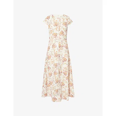 Me And Em And Em Womens Light Cream/multi Fit + Flare Crease-less Linen Midi Dress