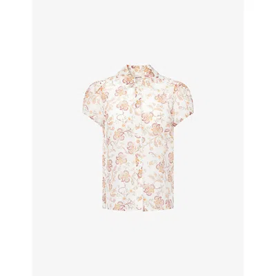 Me And Em And Em Womens Light Cream/multi Paisley-print Short-sleeve Cotton And Silk-blend Blouse