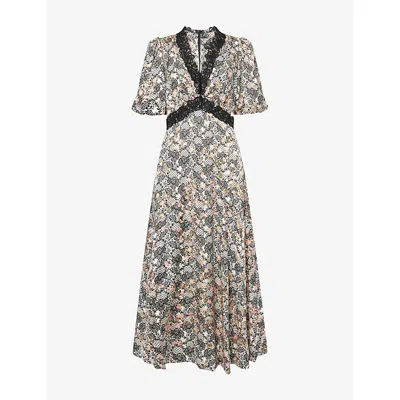 Me And Em And Em Womens Light Cream/multi V-neck Lace-trim Woven Midi Dress In Gray