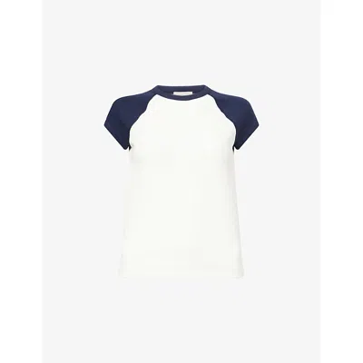 Me And Em And Em Womens Light Cream/navy Ultimate Ribbed Stretch-cotton T-shirt In Multi