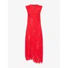 Me And Em And Em Womens Lipstick Red Asymmetric Crochet Knitted Maxi Dress