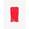 Me And Em And Em Womens Lipstick Red Asymmetric Crochet Knitted Top