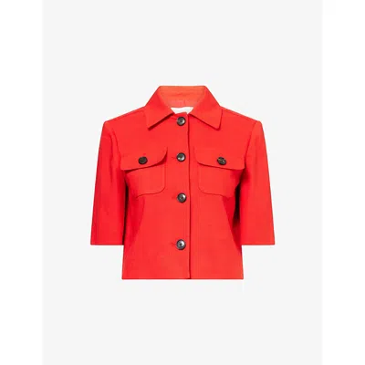 Me And Em And Em Womens Lipstick Red Boxy-fit Tailored Woven Jacket