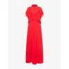 Me And Em And Em Womens Lipstick Red Draped Wide-leg Silk Jumpsuit In Red