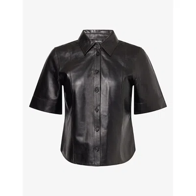 Me And Em And Em Womens Luxe Straight Leather Shirt Black Brown