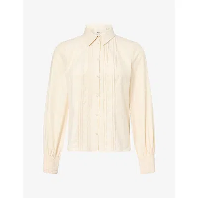 Me And Em And Em Womens Micro Cord Pleated Cotton-blend Blouse Winter Cream In White