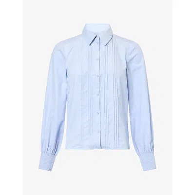 Me And Em And Em Womens Micro Cord Slim-fit Cotton-blend Blouse Chambray Blue