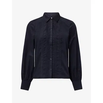 Me And Em And Em Womens Micro Cord Slim-fit Cotton-blend Blouse Navy In Blue