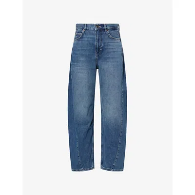 Me And Em Womens  Barrel-leg Mid-rise Denim Jeans In Blue