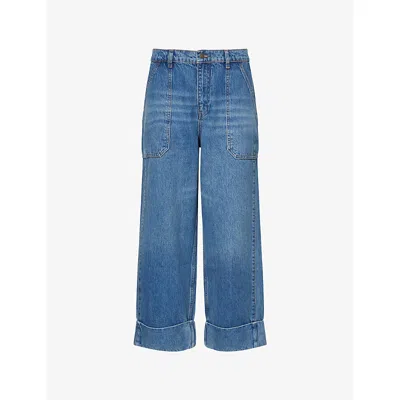 Me And Em And Em Womens Mid Blue Wash Crease Front Turn-up Cuff Denim Jeans
