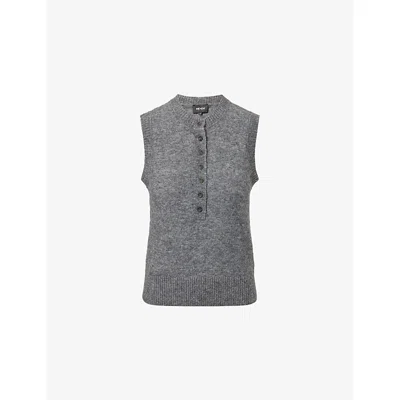 Me And Em And Em Womens Mid Grey Melange Henley Round-neck Stretch-wool Blend Vest In Gray