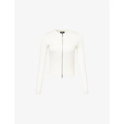 Me And Em And Em Womens Cream Milano Zip-up Wool And Cotton Cardigan In White