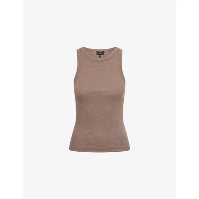 Me And Em And Em Womens Mocha Melange Ultimate Crew Neck Cotton-jersey Vest Top In Brown