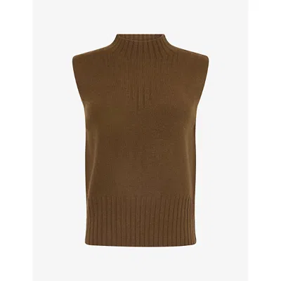 Me And Em And Em Womens Mock-neck Knitted Merino-wool Vest Bronzed Brown In Black