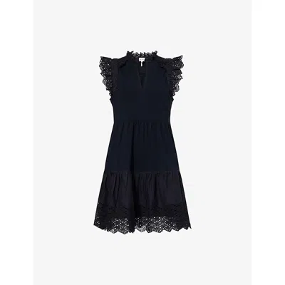 Me And Em And Em Womens Navy Broderie-anglaise Cotton-jersey Swing Mini Dress In Blue