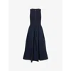 Me And Em And Em Womens Navy Button-front Flared-skirt Cotton-blend Maxi Dress In Navy