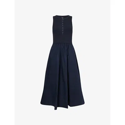 Me And Em And Em Womens Navy Button-front Flared-skirt Cotton-blend Maxi Dress