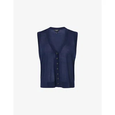 Me And Em Womens  Button-through Ultra-fine Wool-knit Vest In Navy