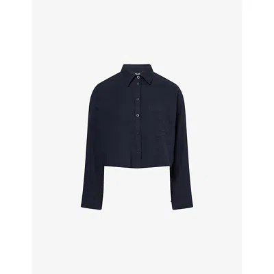 Me And Em And Em Womens Navy Cheesecloth Cropped Cotton Shirt