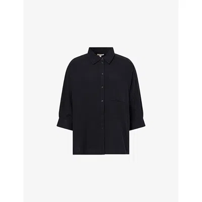Me And Em And Em Womens Navy Cheesecloth Relaxed-fit Cotton Shirt In Blue