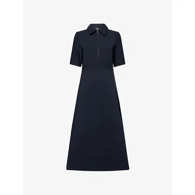 Me And Em And Em Womens Navy Collared Half-zip Stretch-jersey Midi Dress In Blue