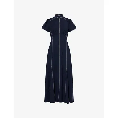 Me And Em And Em Womens Navy Contrast-stitch Woven Midi Dress In Blue