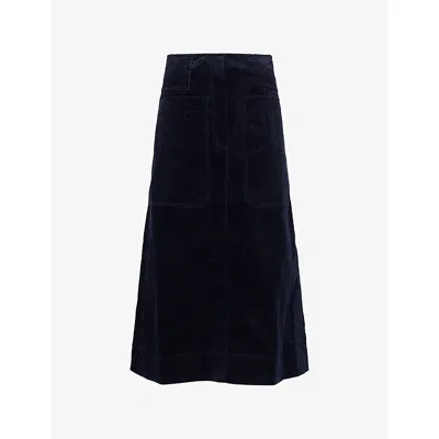 Me And Em And Em Womens Navy Corduroy A-line Cotton Midi Skirt In Blue