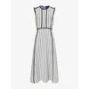Me And Em Womens  Textured Striped Woven Midi Dress In Navy Cream