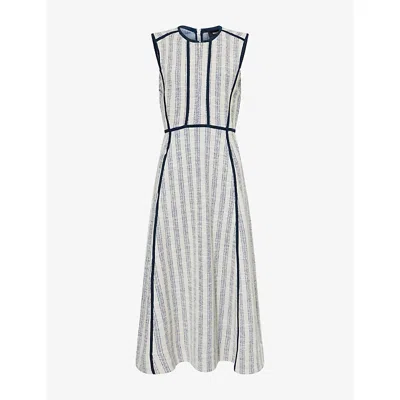 Me And Em Womens  Textured Striped Woven Midi Dress In Navy Cream