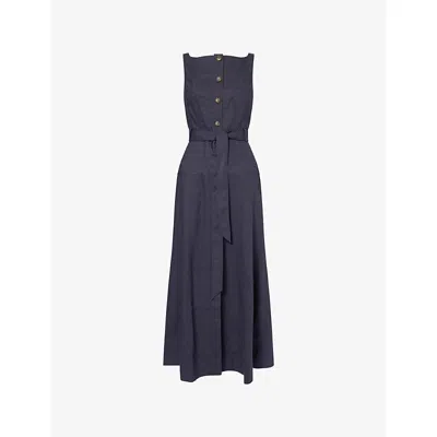 Me And Em And Em Womens Navy Crease-less Button-front Linen-blend Maxi Dress In Blue