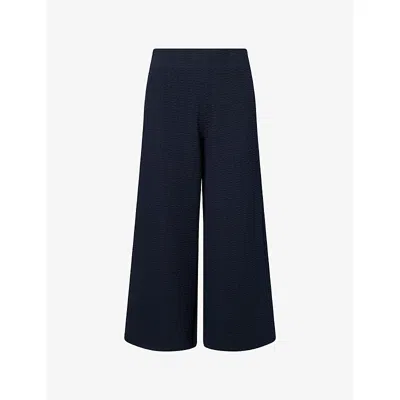 Me And Em And Em Womens Navy Curling Crosses Jacquard Cropped Trousers In Blue