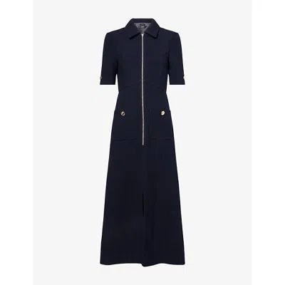 Me And Em And Em Womens Navy Day To Evening Textured Woven Midi Dress In Blue