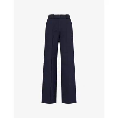 Me And Em Womens  Elongator Tailored-leg Double-faced Cotton Trousers In Blue