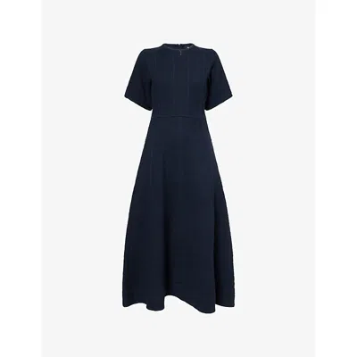 Me And Em And Em Womens Navy Flared Panelled Cotton-blend Maxi Dress